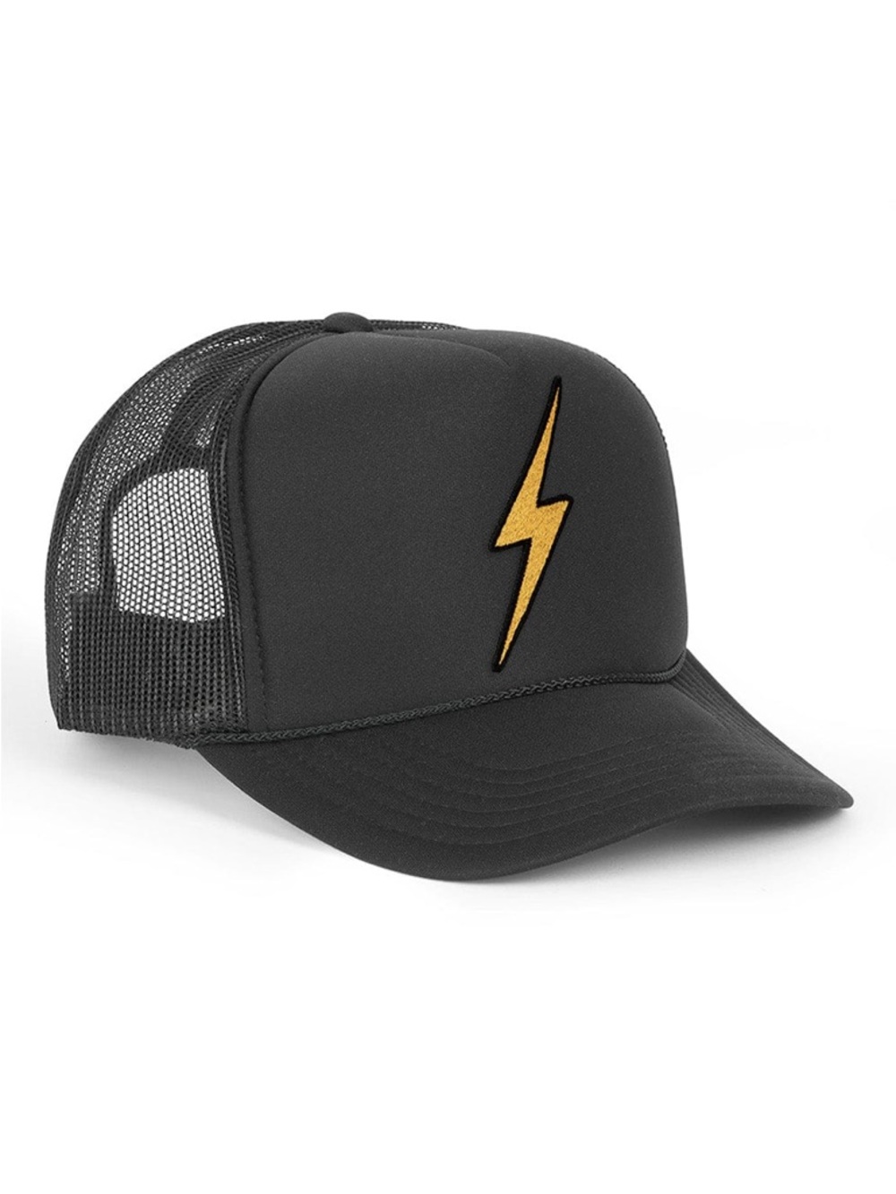 AVIATOR NATION Vintage Lightning Bolt Trucker Hat Black Truckers Cap with Yellow